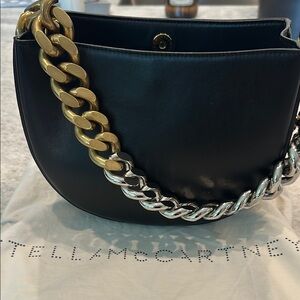 Stella McCartney Black and Gold Shoulder Bag with Chain Detail